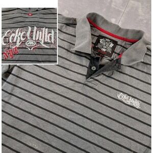 ECKO UNLTD Men's Vintage Thick Collar Short Sleeve Polo Shirt L Striped Y2K READ